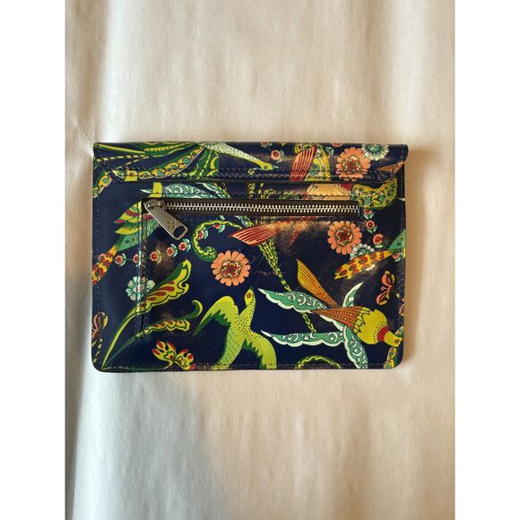 Patricia Nash Leather Foldover Clutch Wallet Floral Bird Print NWOT - Picture 2 of 5